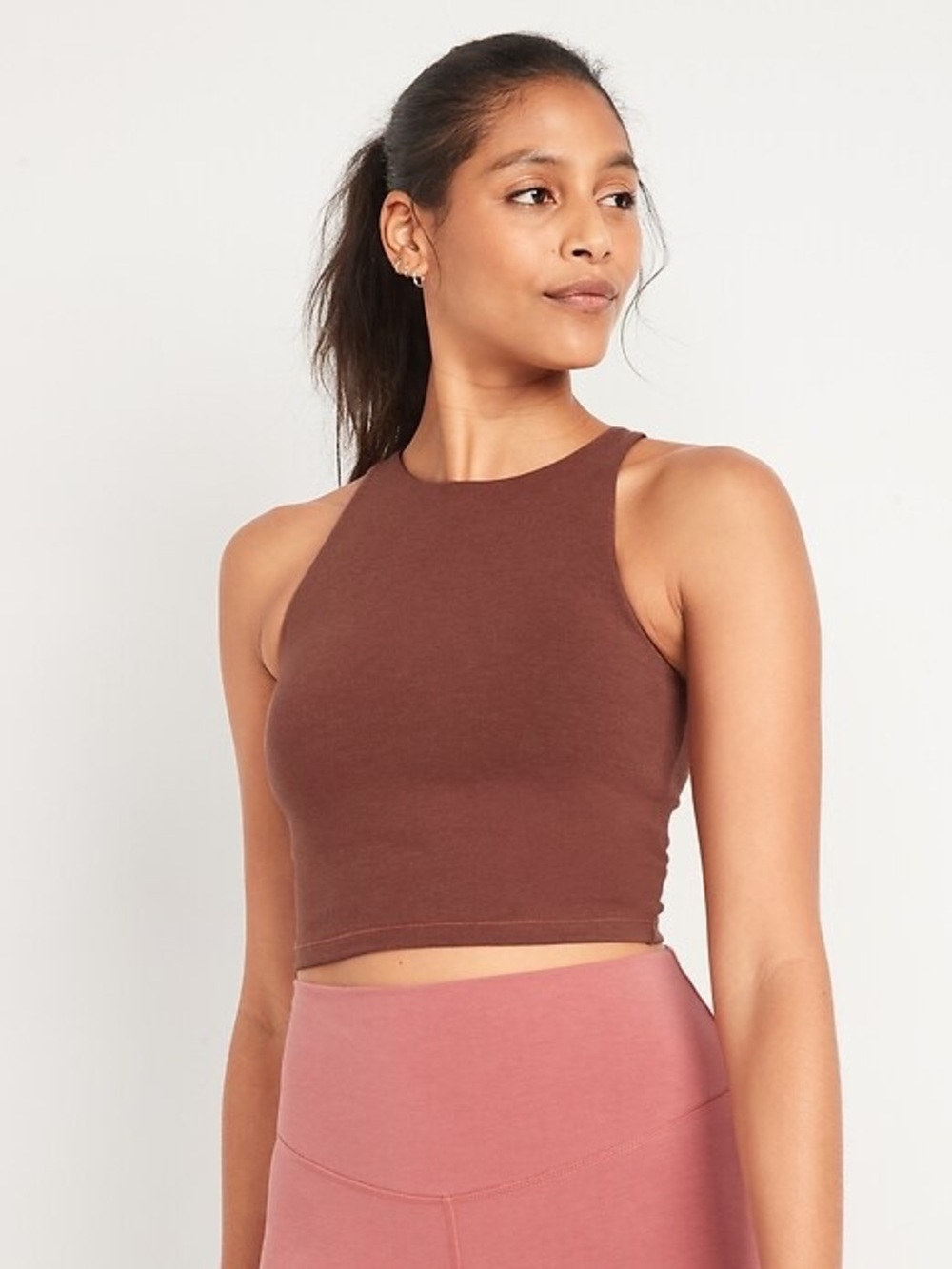 NWT Old Navy Brown Ribbed High-Neck Cropped Tank